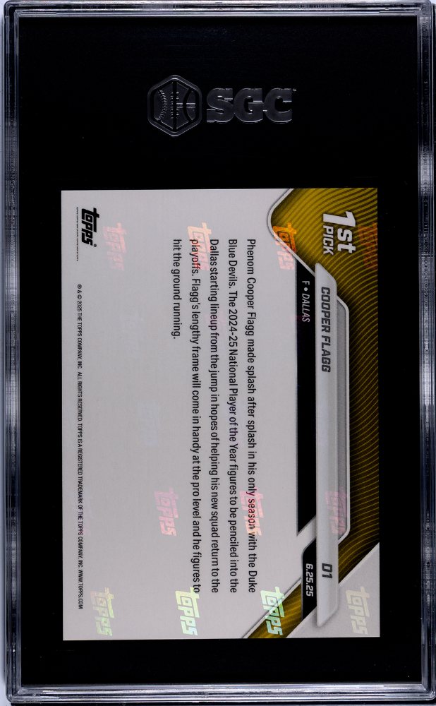 2025 Topps Now Draft Night Cooper Flagg Rookie SGC 10
