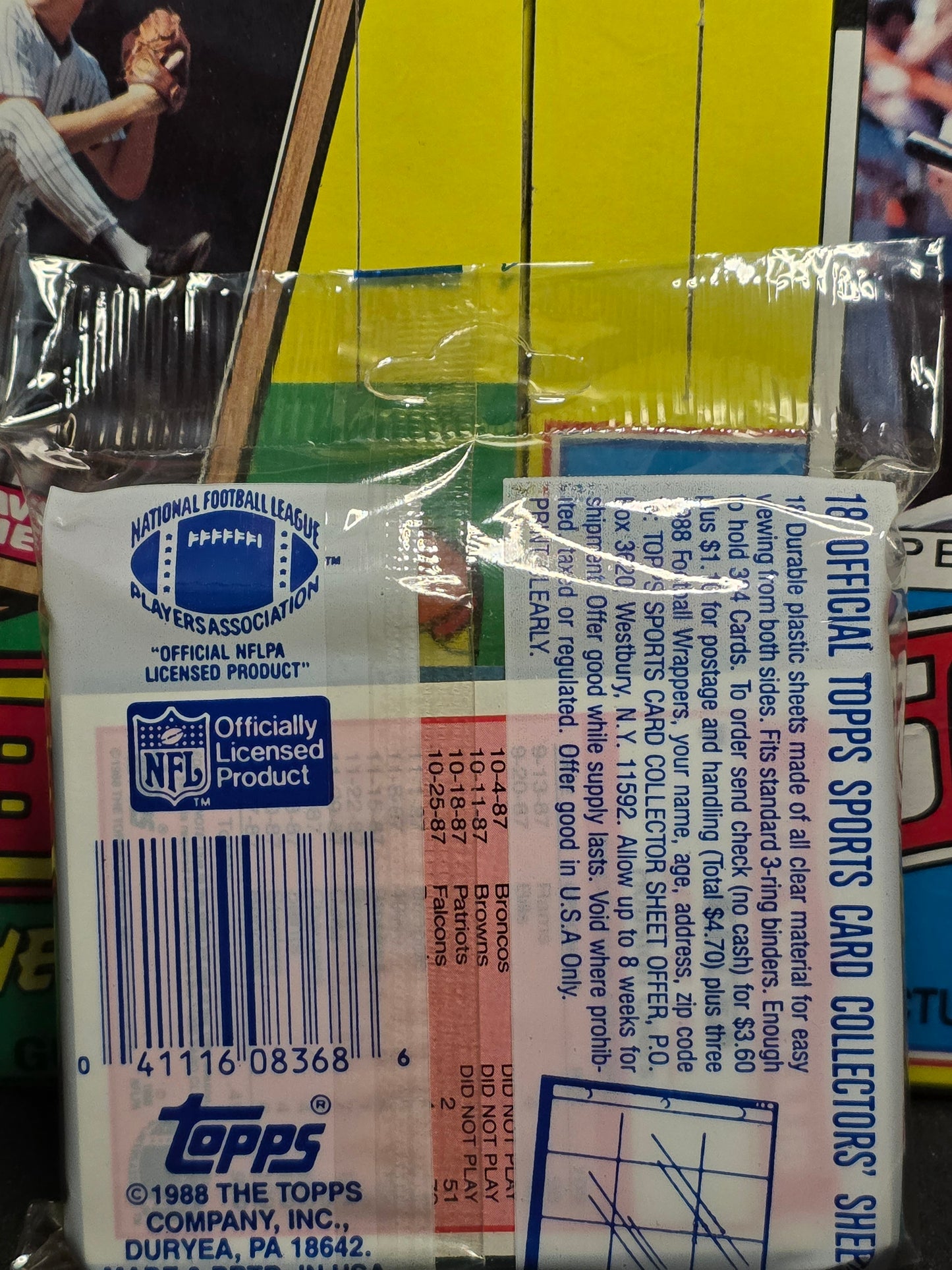 1988 Topps Football Jumbo Cello Pack (40 cards) (Christian Okoye Rookie Card on top)