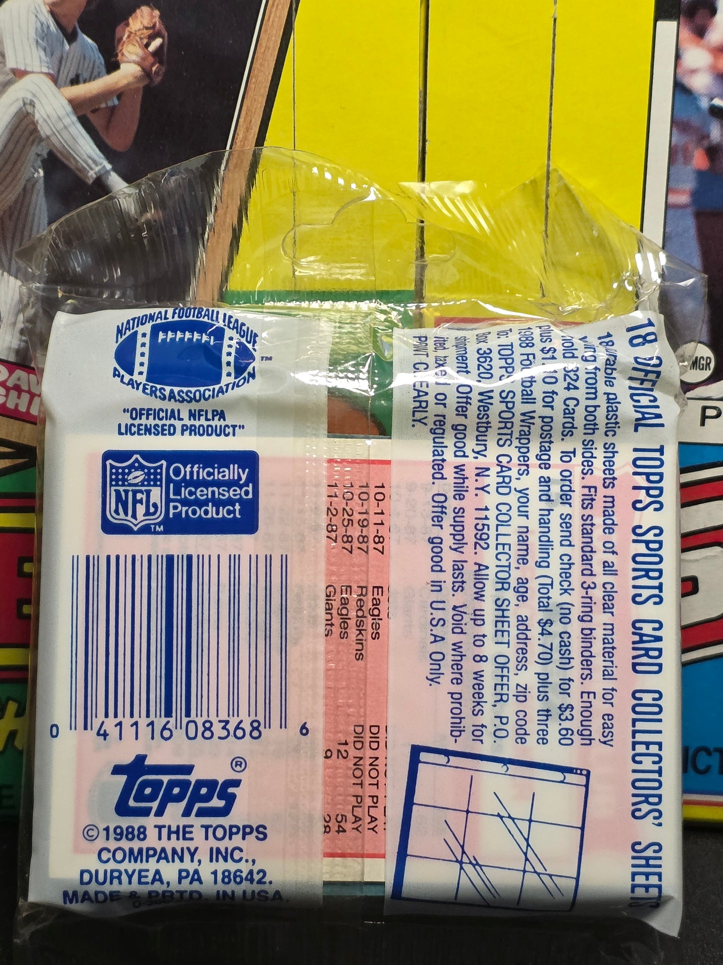 1988 Topps Football Jumbo Cello Pack (40 cards) (Mike Prior on top)