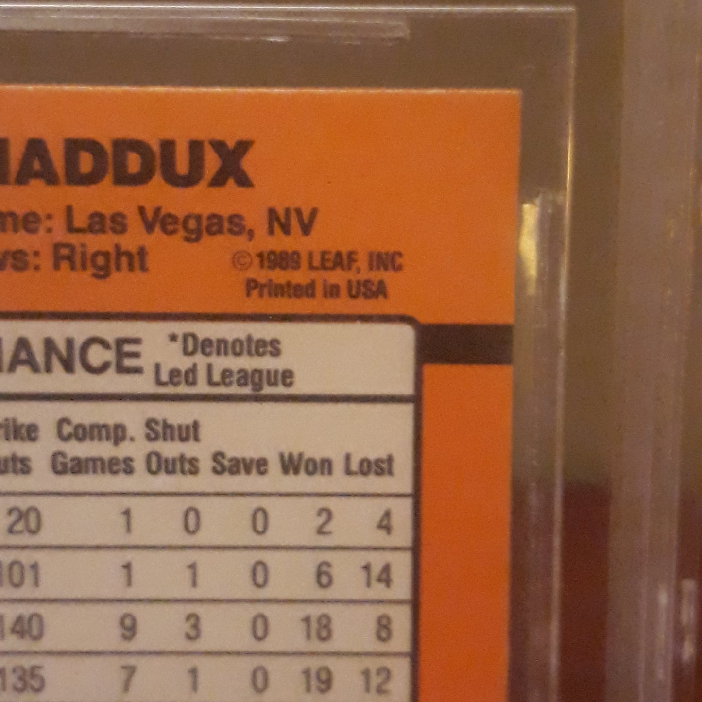 1990 Donruss Greg Maddux Error(no dot after INC) BGS 8.5