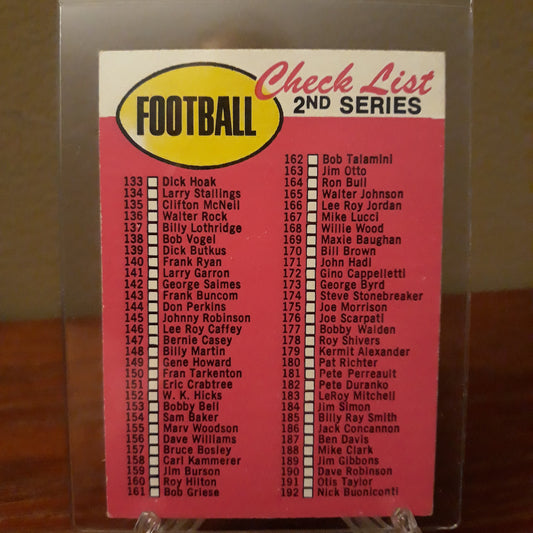 1969 Topps Football Checklist 2nd Series (no border) #132