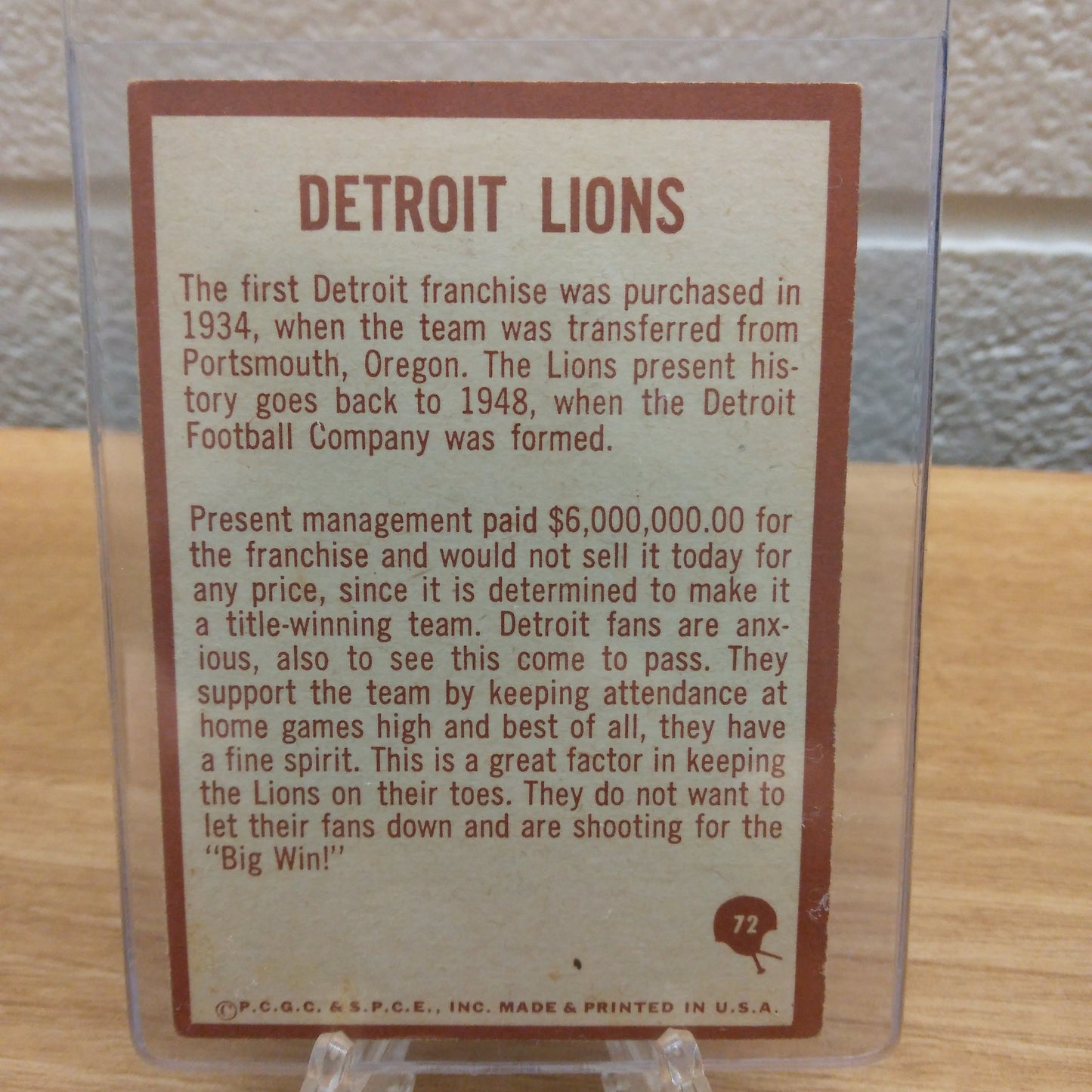 1967 Philadelphia Detroit Lions Team #72