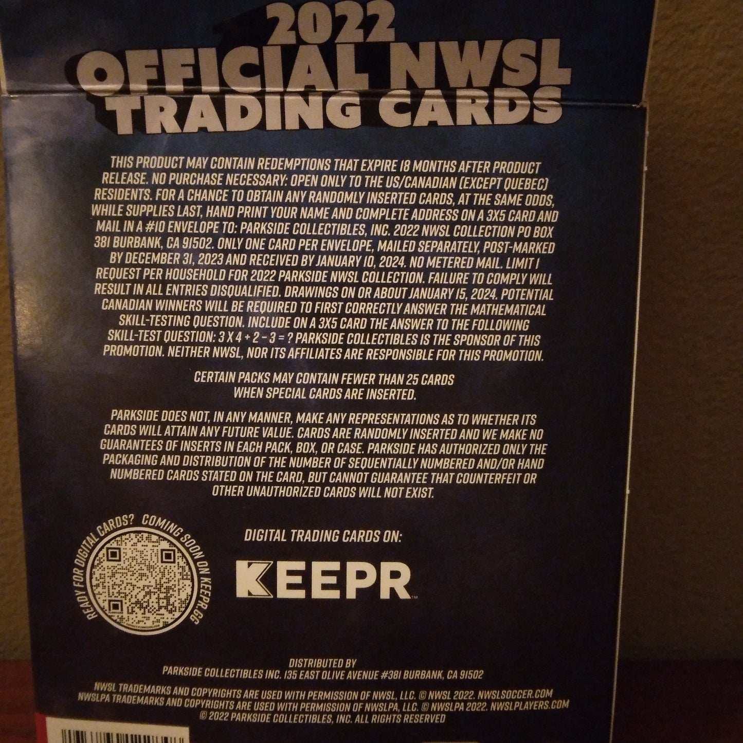 2022 Parkside Official NWSL Trading Cards Hanger Box