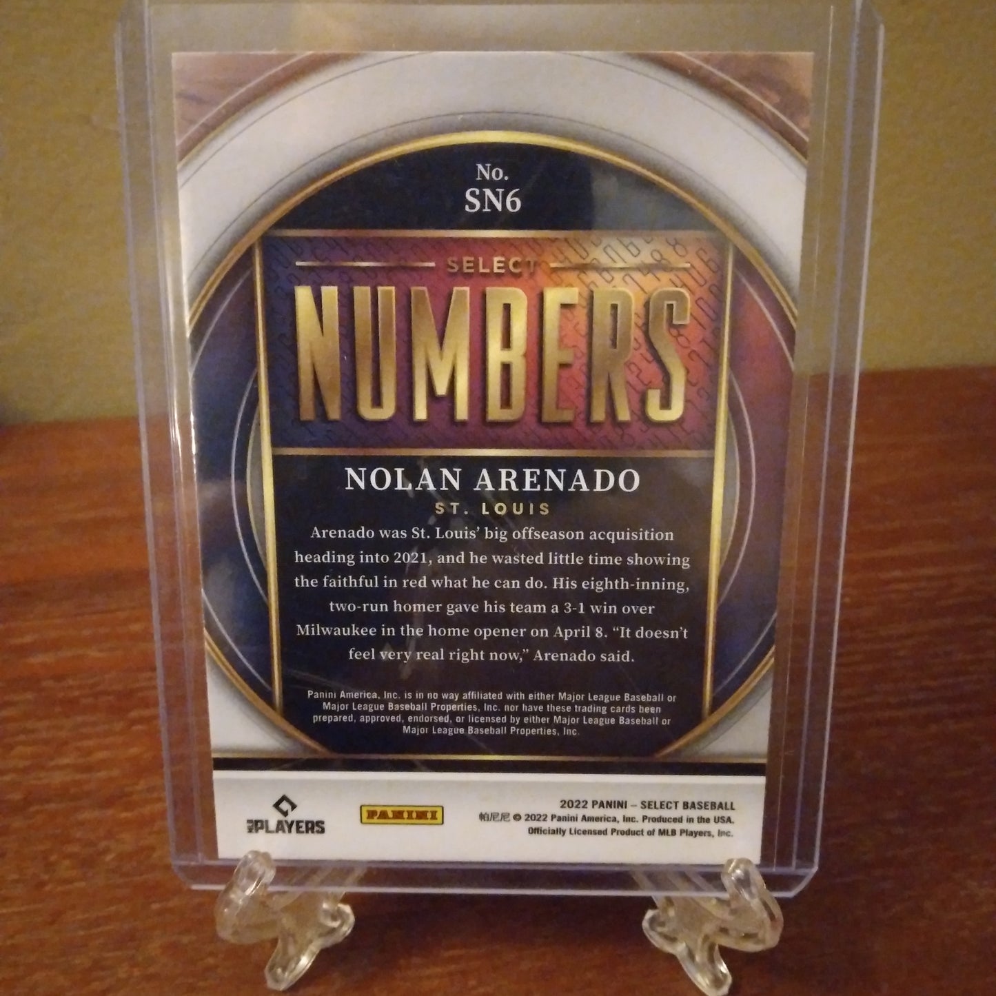 2022 Select Baseball Numbers Nolan Arenado #6