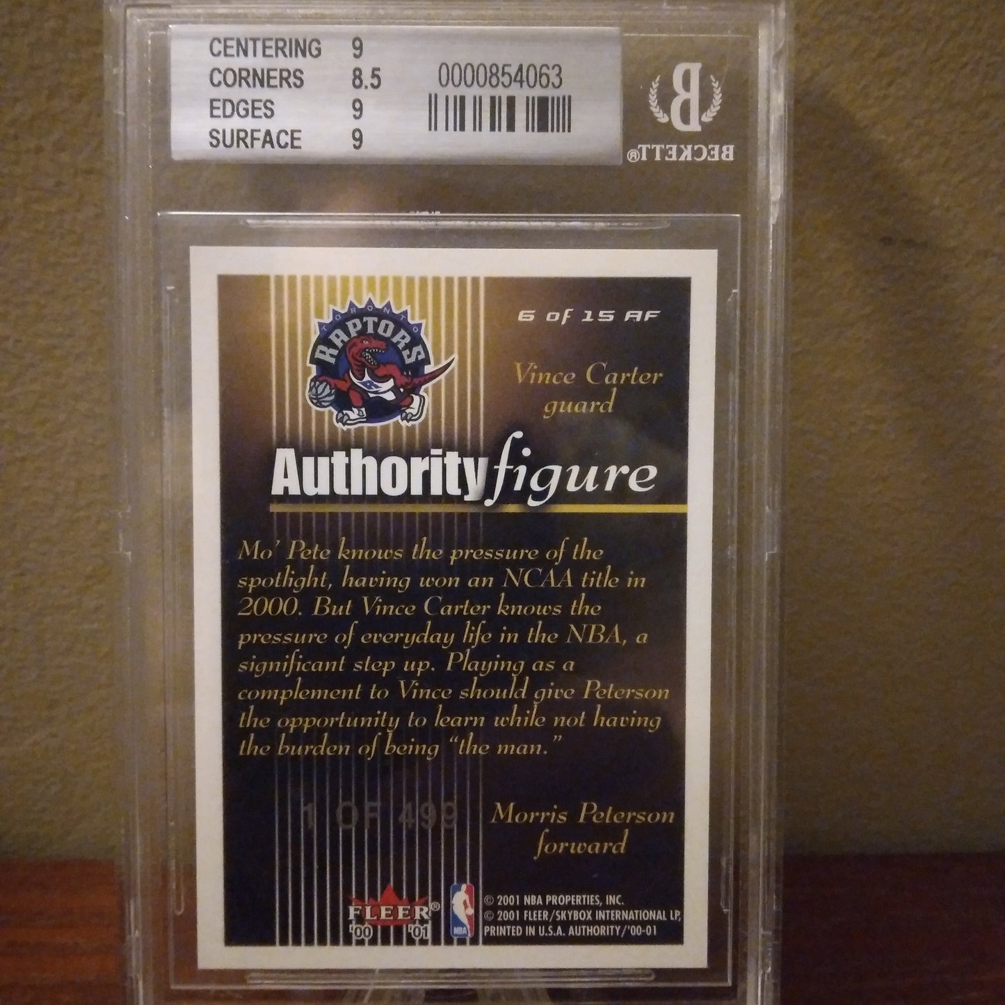 2000-01 Fleer Authority Figures Vince Carter/Morris Peterson #AF6 1of 499 BGS Graded MT 9