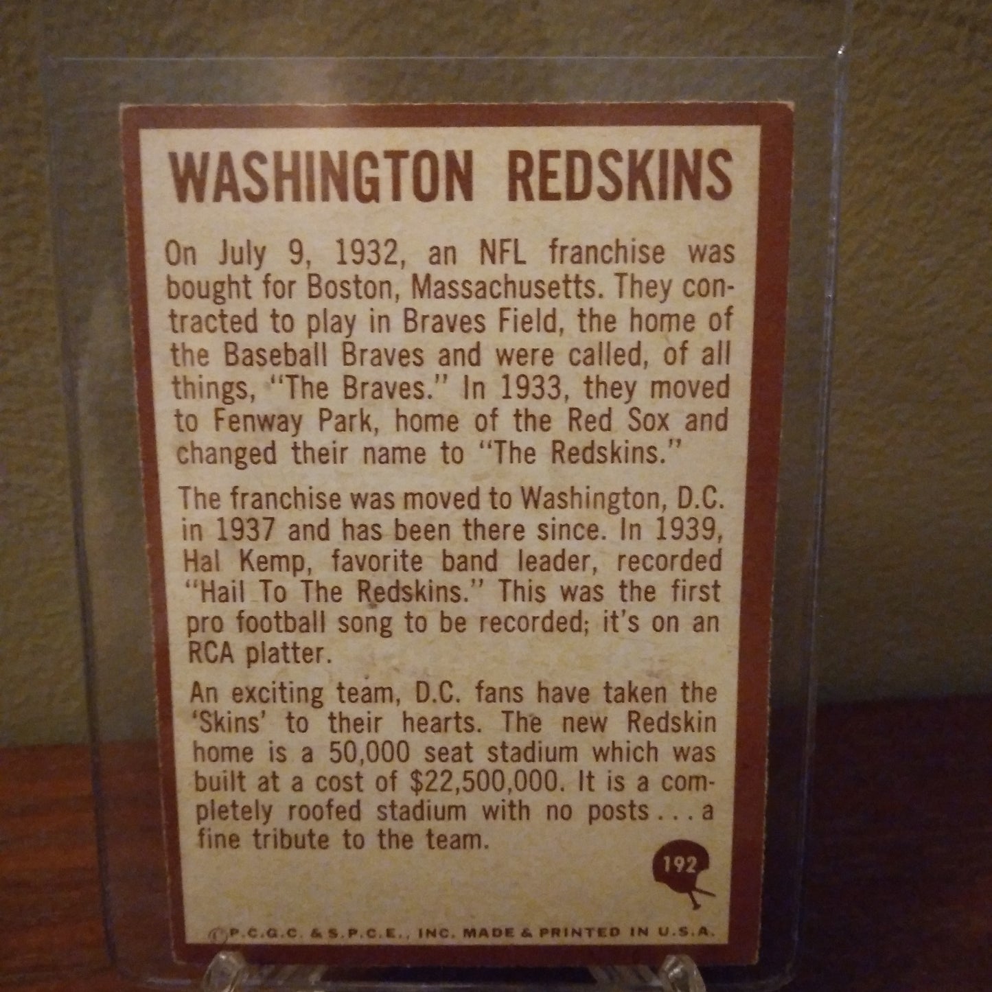 1967 Philadelphia C.G.C. Washington Redskins #192