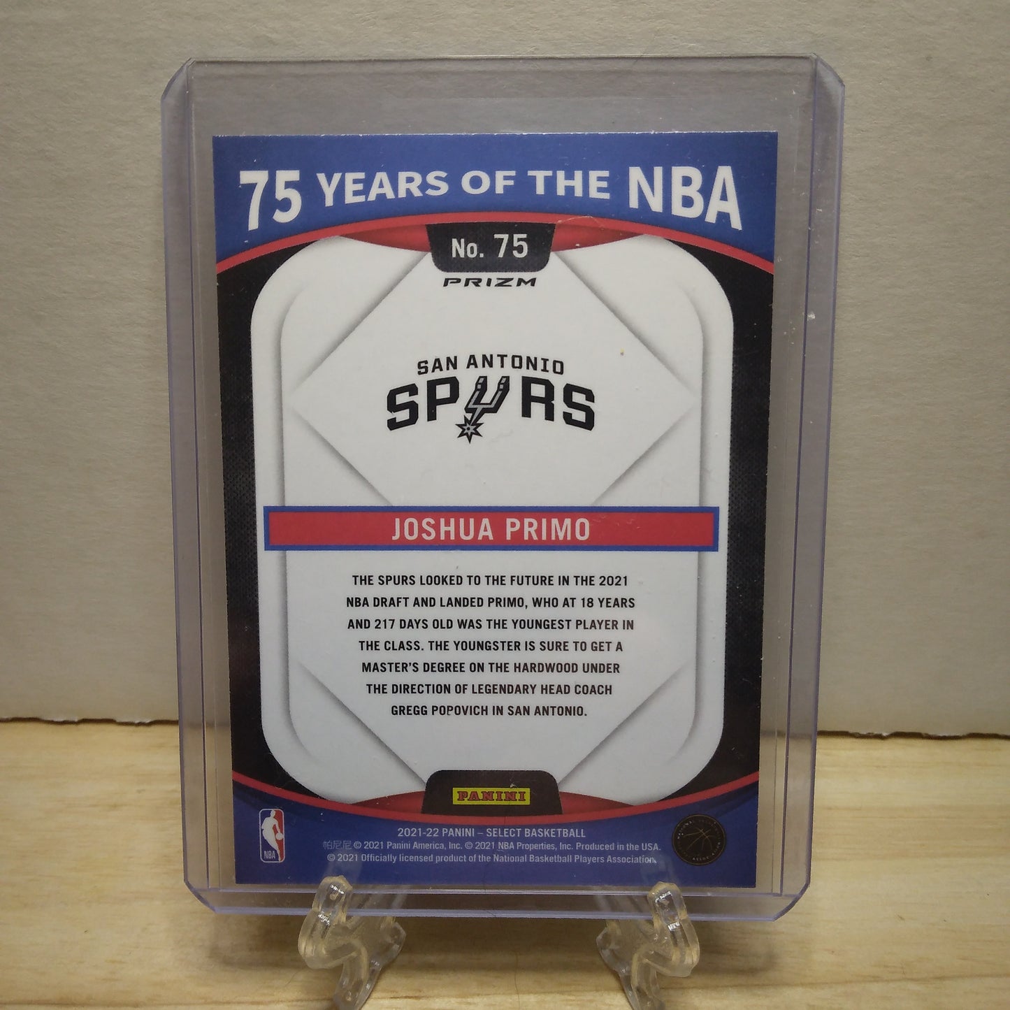 2021-22 Select 75 Years of the NBA Silver Prizm Joshua Primo #75