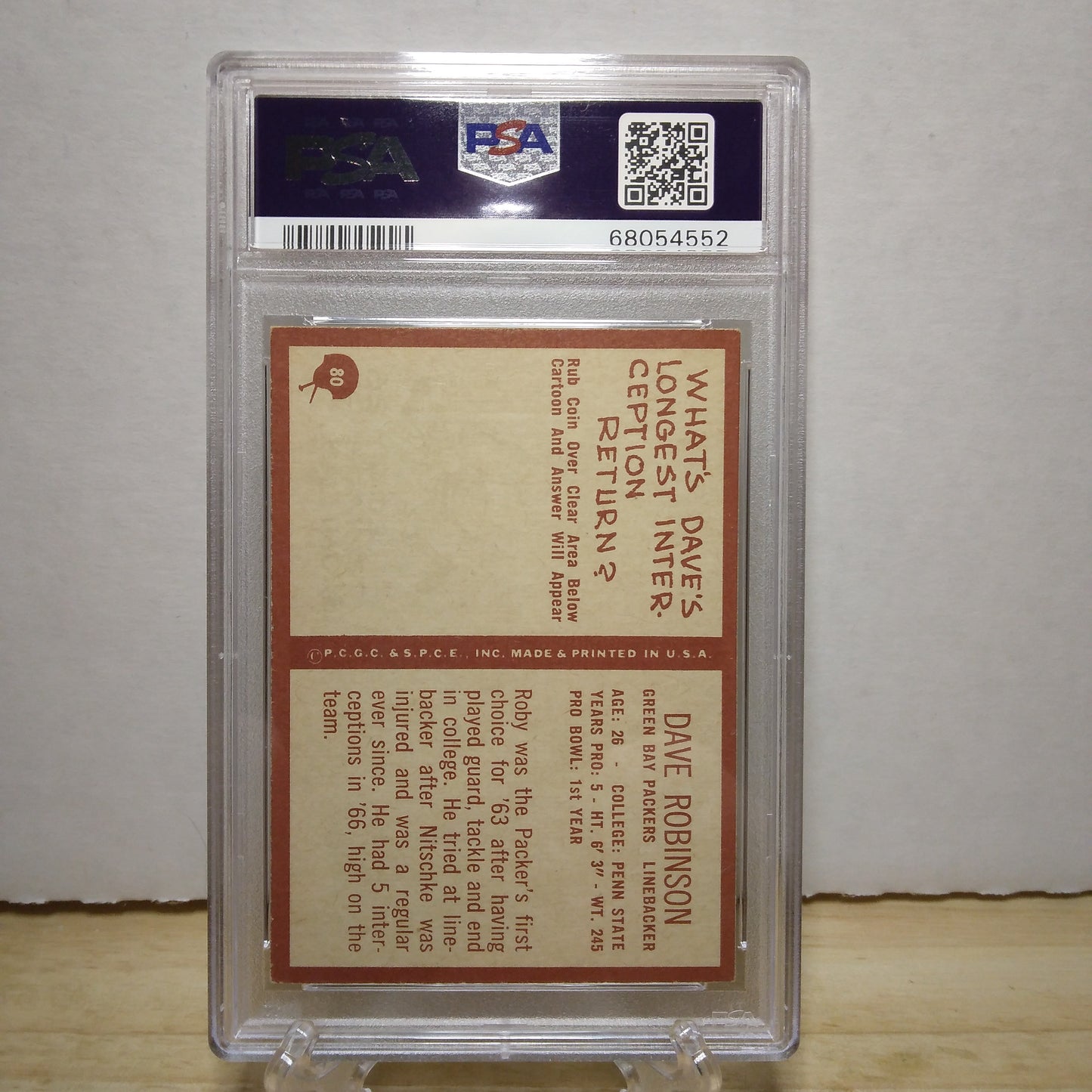 1967 Philadelphia Dave Robinson Rookie Card #80 PSA EX 5