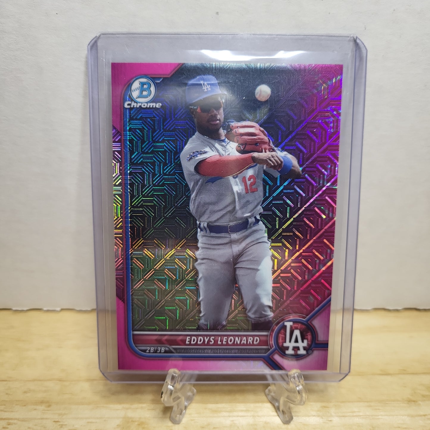 2022 Bowman Chrome Prospects Eddys Leonard Pink Refractor 012/199