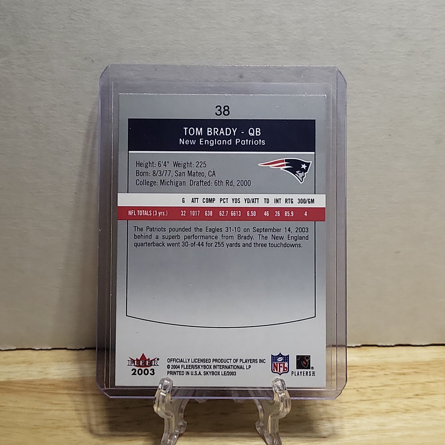 2003 Fleer Skybox Limited Edition Tom Brady #38