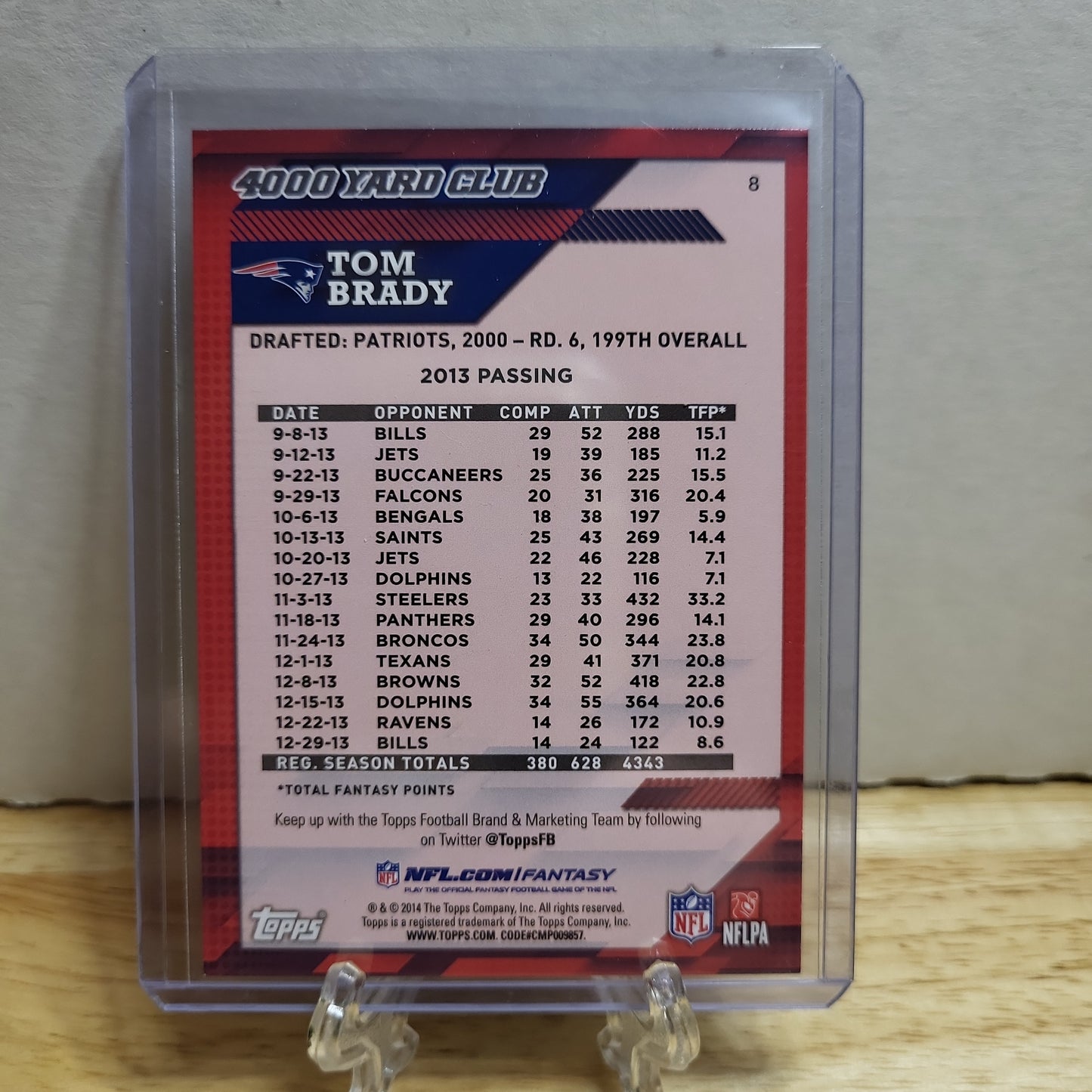 2014 Topps 4000 Yard Club Tom Brady #8