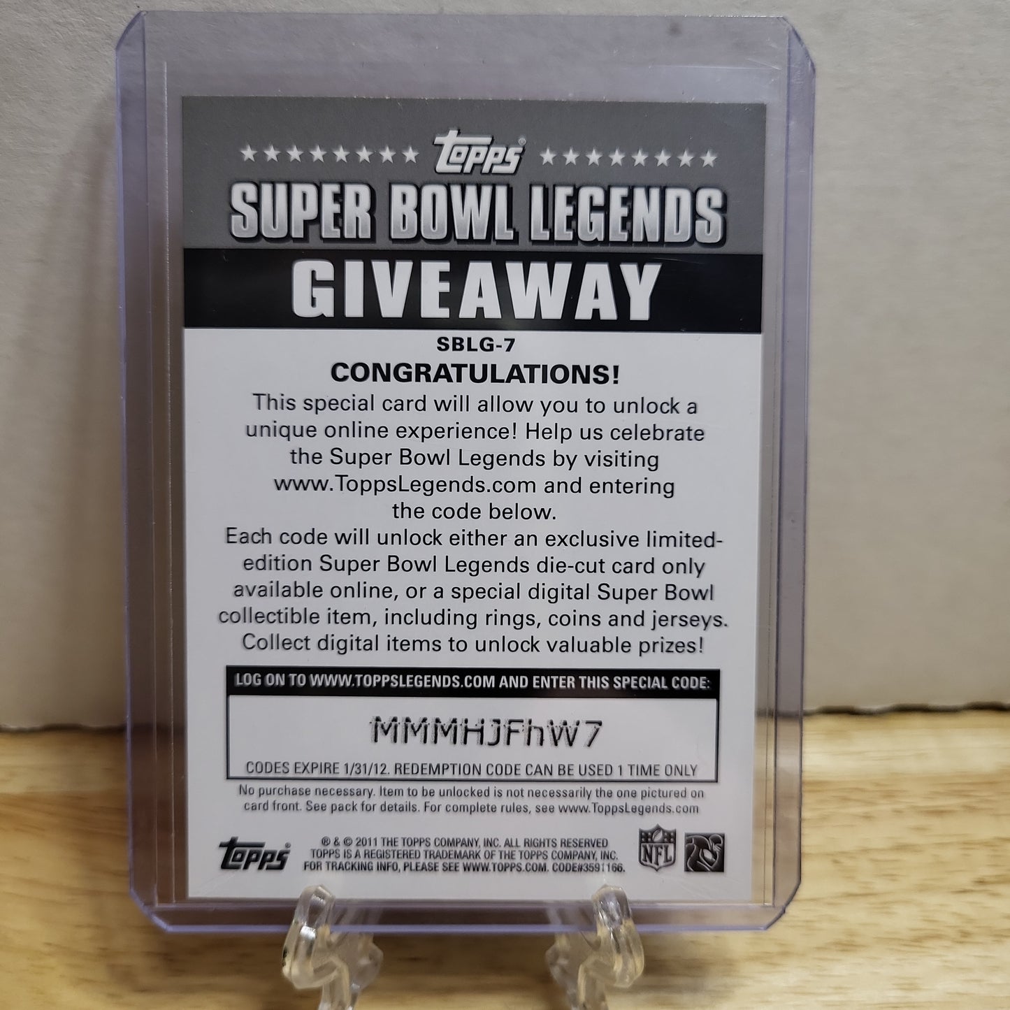 2011 Topps Super Bowl Legends Giveaway Tom Brady #SBLG-7