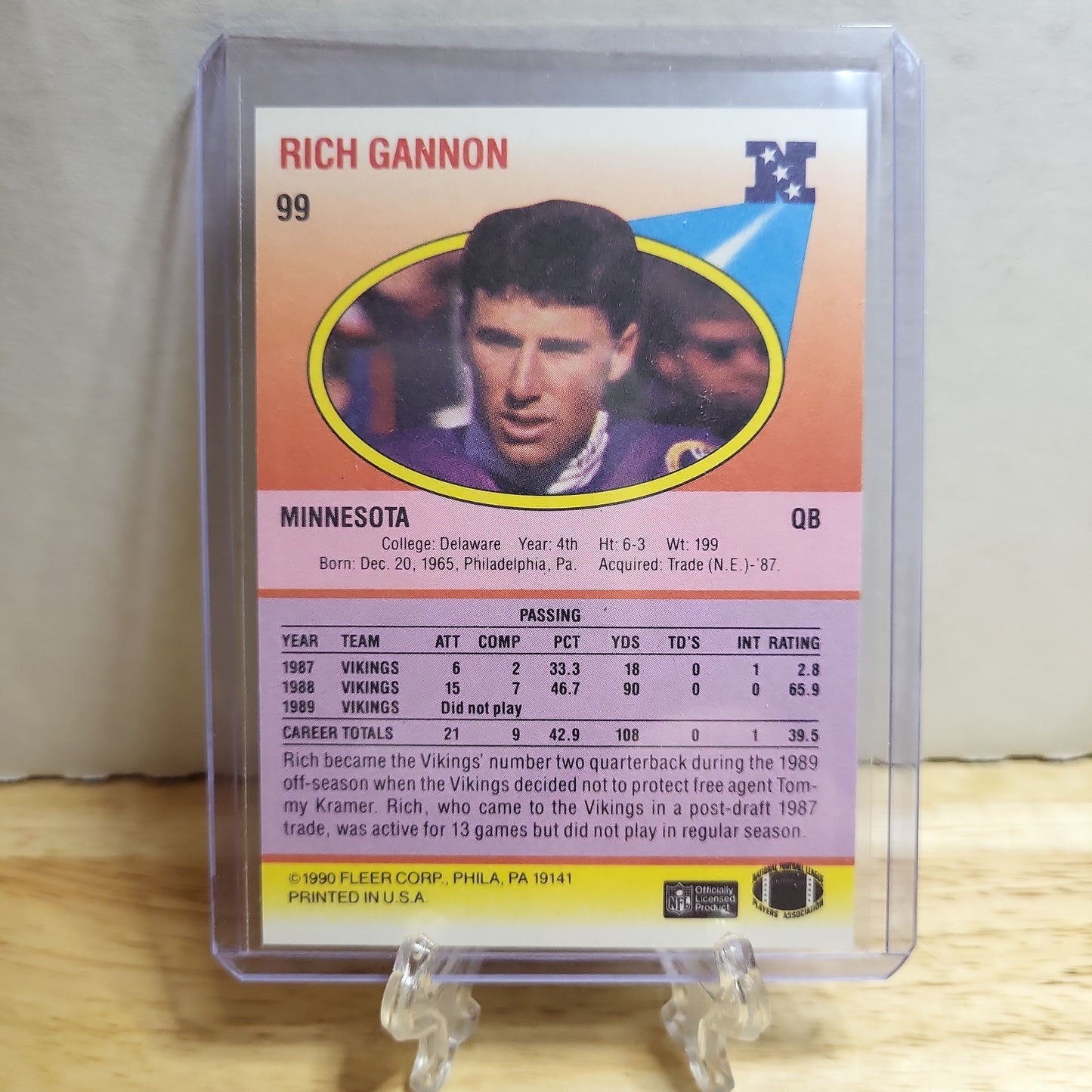 1990 Fleer Rich Gannon Rookie #99